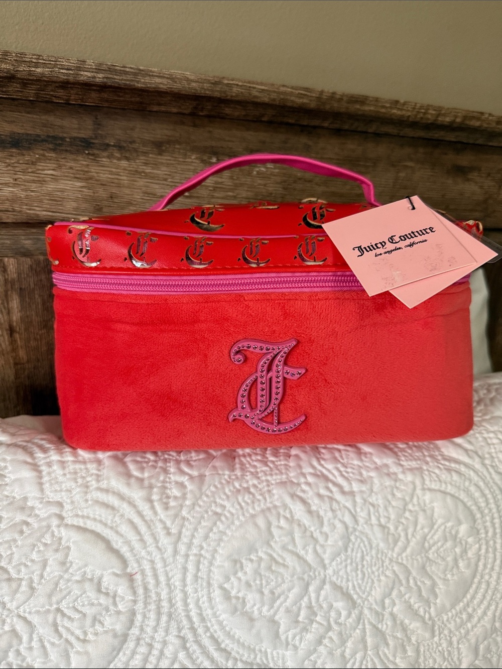 S Juicy Couture Red Cosmetic Case with Pink Accents NWT